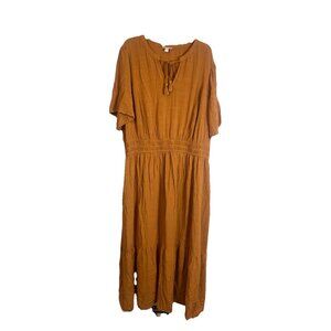 Knox Rose Women's Plus 2X Rust Orange A-Line Flutter Sleeve Maxi V-Neck Dress